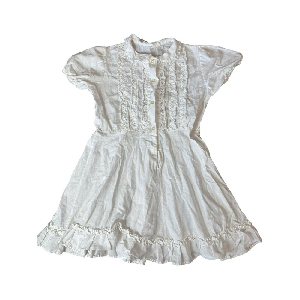 Vintage Her Majesty Girls White Ruffle Lace Dress Size 6 USA
